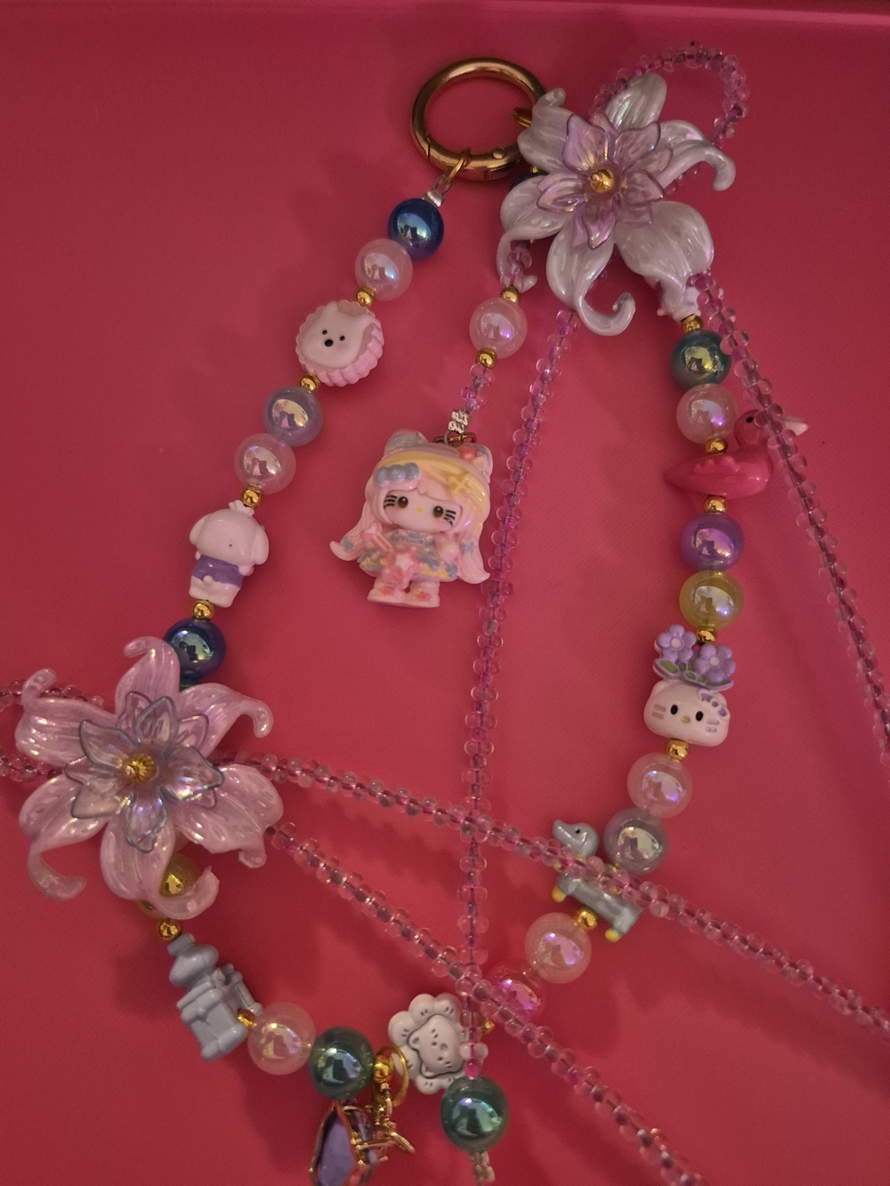 Pastel Pink Floral Beaded Key & Card Holder Charm